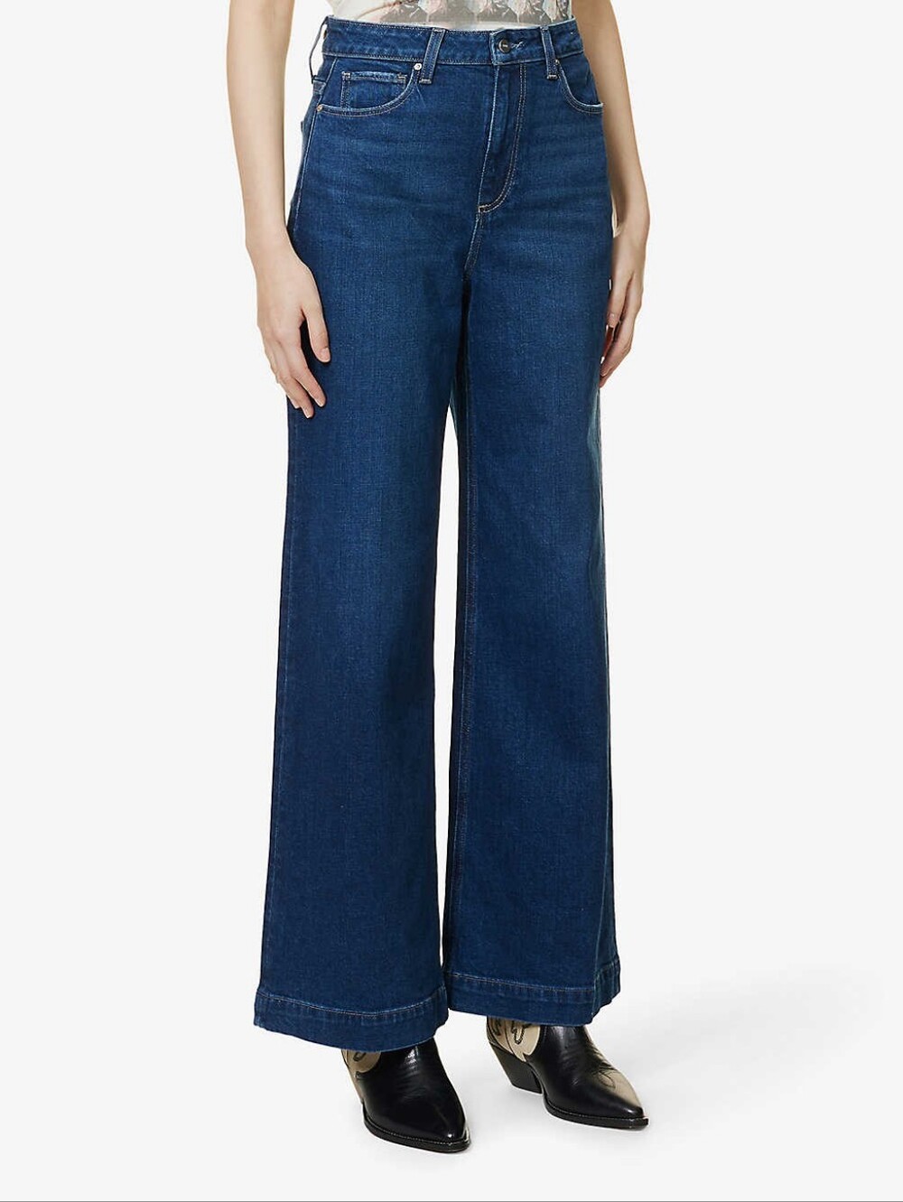 Paige Harper Wide-Leg High-Rise Jeans - Dark Blue